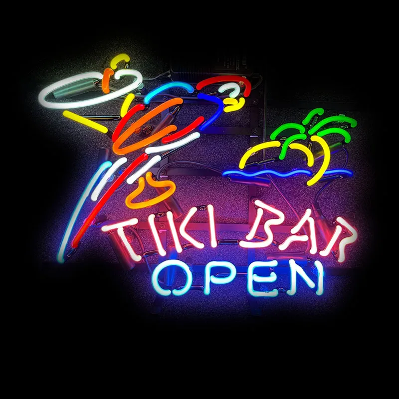 

Neon Sign Tiki Bar Open Handmade Glass Neon Tube Beer Pub Club Restaurant Wall Decor Man Cave Window Party Indoor Light Arcade