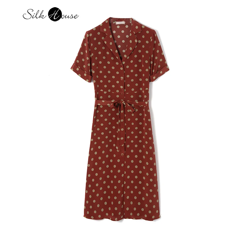 Suit Collar Silk Dress Women's Mulberry Silk Print Waist Slim Shirt Skirt Short Sleeve Long Skirt Summer 2022 New Style
Suit Collar Silk Dress Women's Mulberry Silk Print Waist Slim Shirt Skirt Short Sleeve Long Skirt Summer 2022 New Style