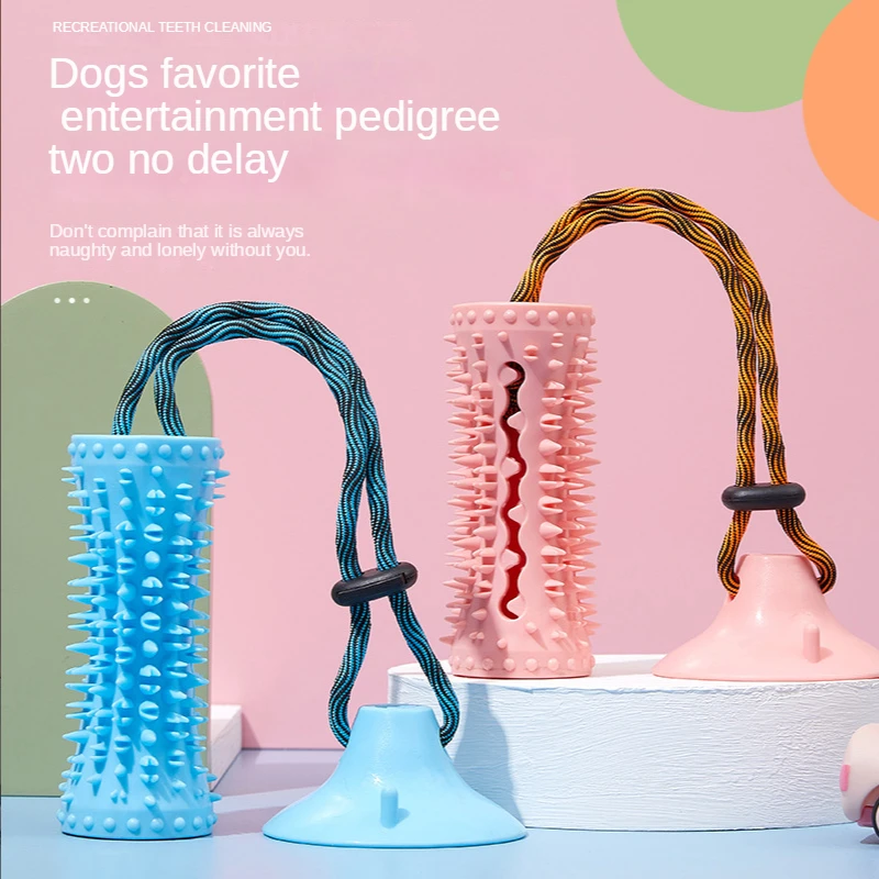 

Dog Toys Silicon Suction Cup Tug Interactive Dog Ball Toys slow feeder Pet Chew Bite Tooth Cleaning Toothbrush Dogs Food Toys