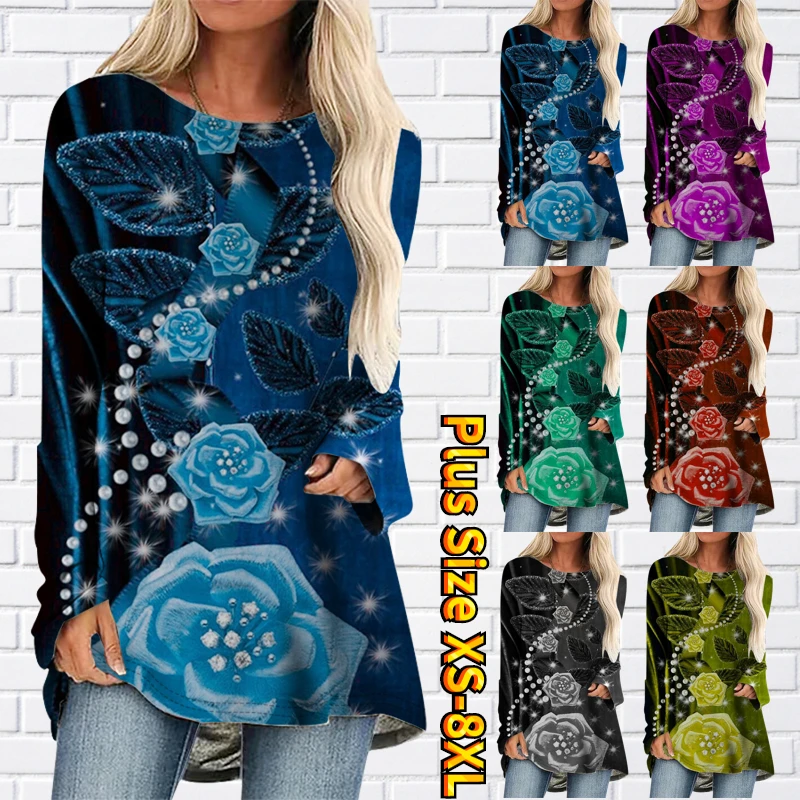 2022 New Autumn Winter Women Elegant Long Sleeve Flower Print T-shirt Round Collar Pullover Fashion Loose Size Tops Slim Clothes
2022 New Autumn Winter Women Elegant Long Sleeve Flower Print T-shirt Round Collar Pullover Fashion Loose Size Tops Slim Clothes