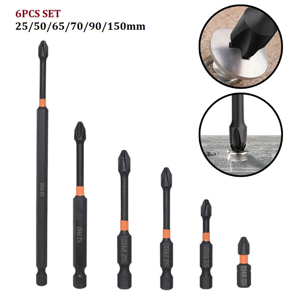 6pcs PH2 Screwdriver Bit Magnetic Batch Head 25/50/65/70/90/150mm 1/4Inch Hex Shank Impact Screw Driver Hand Drill Bit Tools
6pcs PH2 Screwdriver Bit Magnetic Batch Head 25/50/65/70/90/150mm 1/4Inch Hex Shank Impact Screw Driver Hand Drill Bit Tools