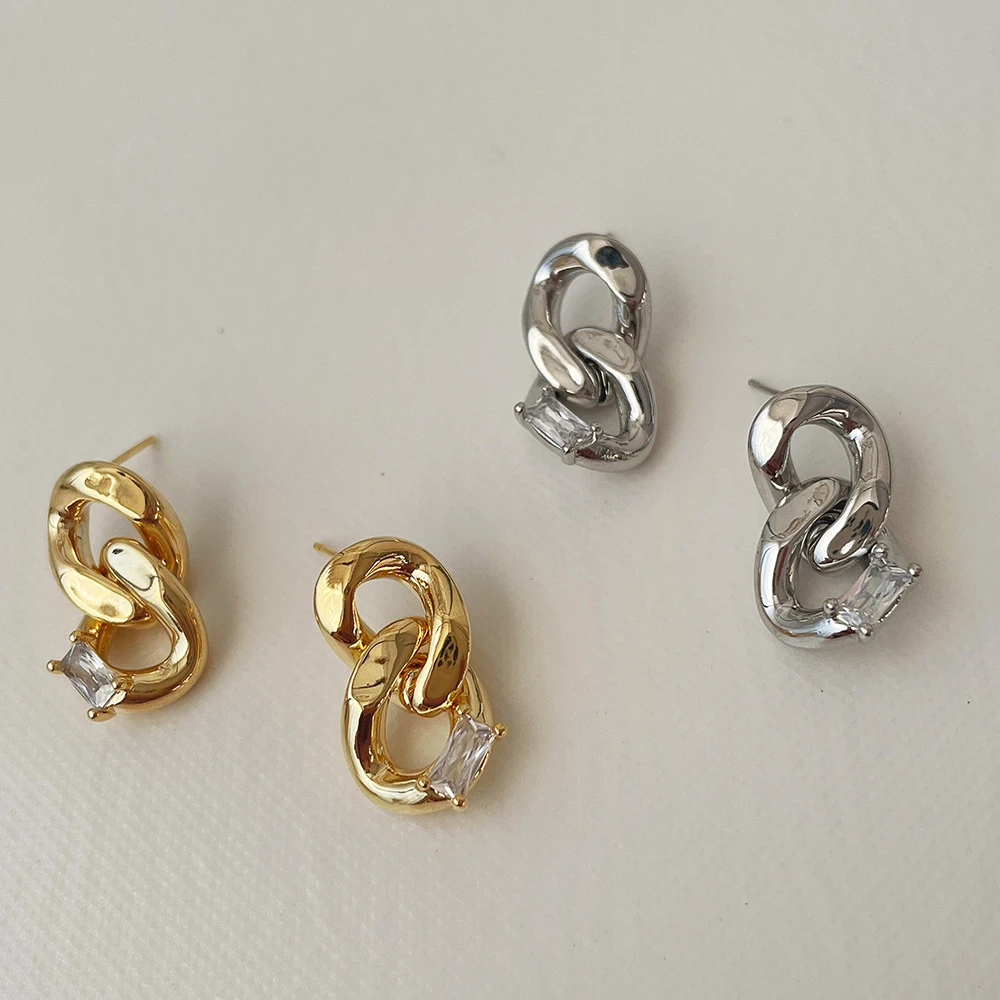 

U-Magical Minimalist Gold Silver Color Chunky Chain Dangle Earings for Women Shining Rhinestone Hollow Earings Jewellery