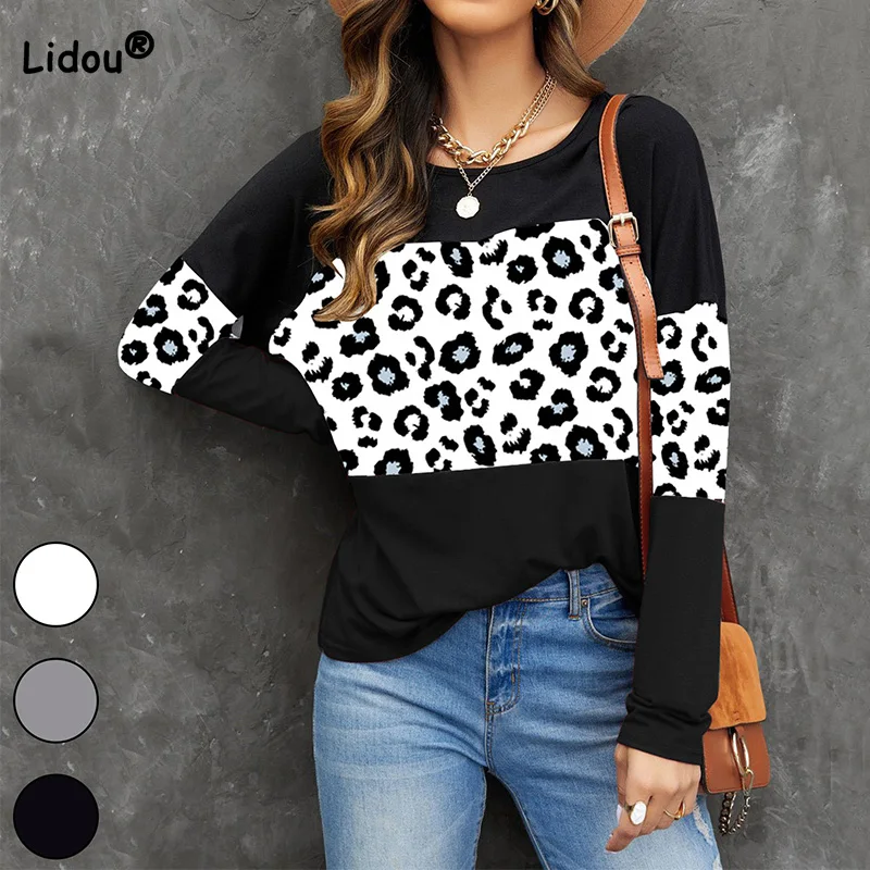 Color Contrast Patchwork Leopard Printing Long Sleeve Pullover Tunic T-Shirt Spring Autumn Round Neck Loose Elegant Tops Women
Color Contrast Patchwork Leopard Printing Long Sleeve Pullover Tunic T-Shirt Spring Autumn Round Neck Loose Elegant Tops Women