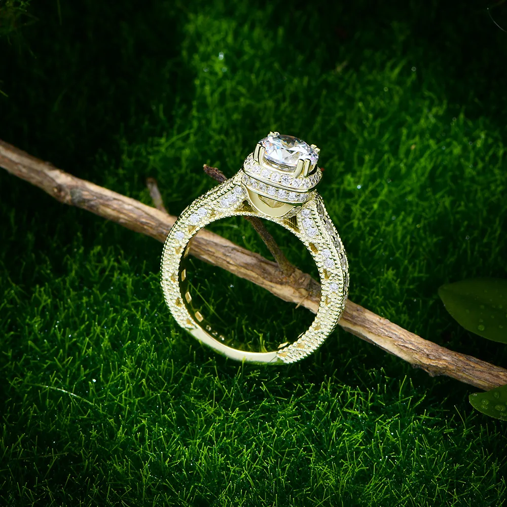 

Золотое серебряное покрытие S925, Платиновое кольцо с бриллиантами pt950, инкрустированное 7 мм высокоуглеродистыми бриллиантами, восемь серде...