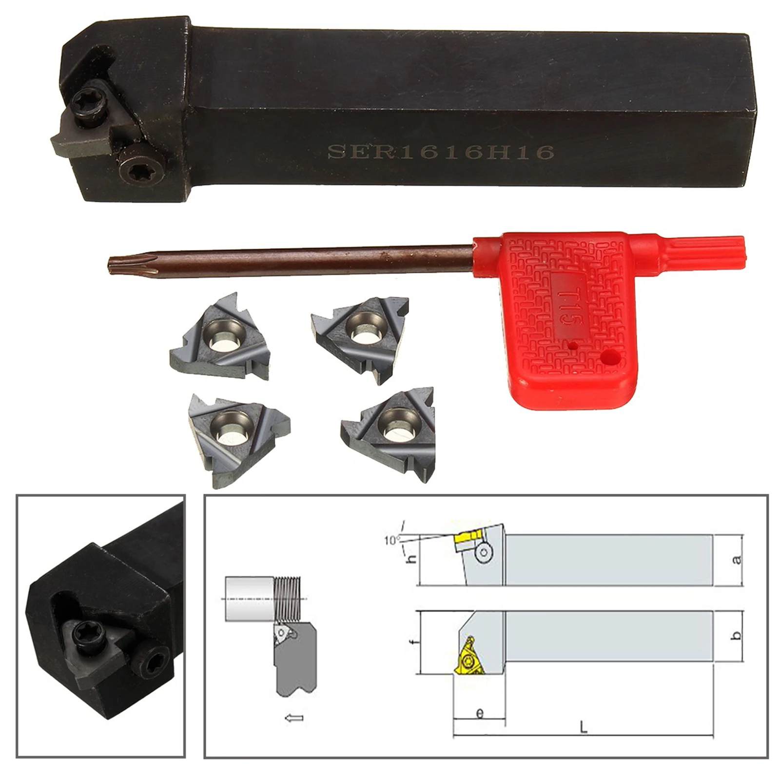 Держатель инструмента для наружной резьбы с 4 сменными карбидными пластинами и ключом T15
Держатель инструмента для наружной резьбы с 4 сменными карбидными пластинами и ключом T15