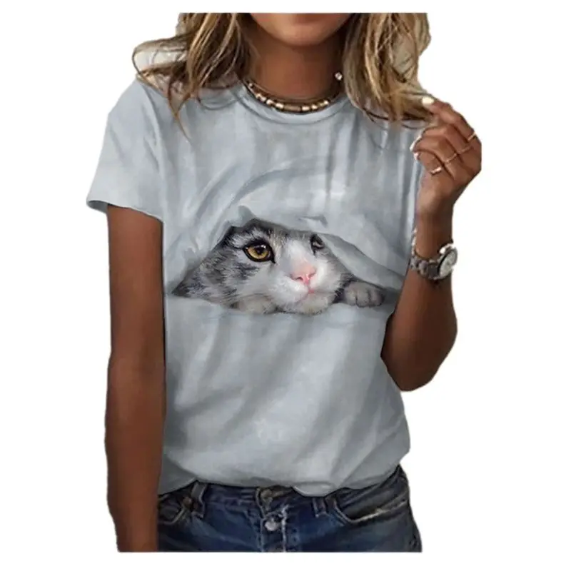 Breathable loose T-shirt with cat face print women's niche design short sleeve T-shirt polyester Material new summer products
Breathable loose T-shirt with cat face print women's niche design short sleeve T-shirt polyester Material new summer products