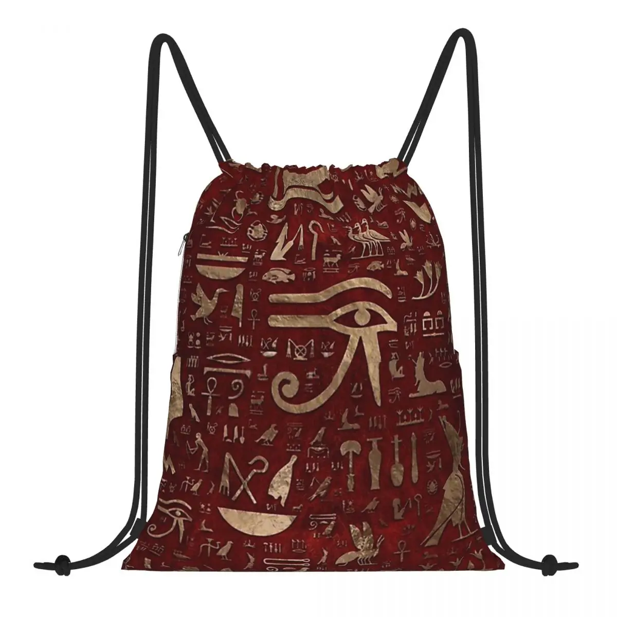 

Hieroglyphs Red Leather And Gold Ancient Egypt Egyptian Africa Backpack Bundle Pocket Shopping Bag Outdoor Swimming Storage Bag