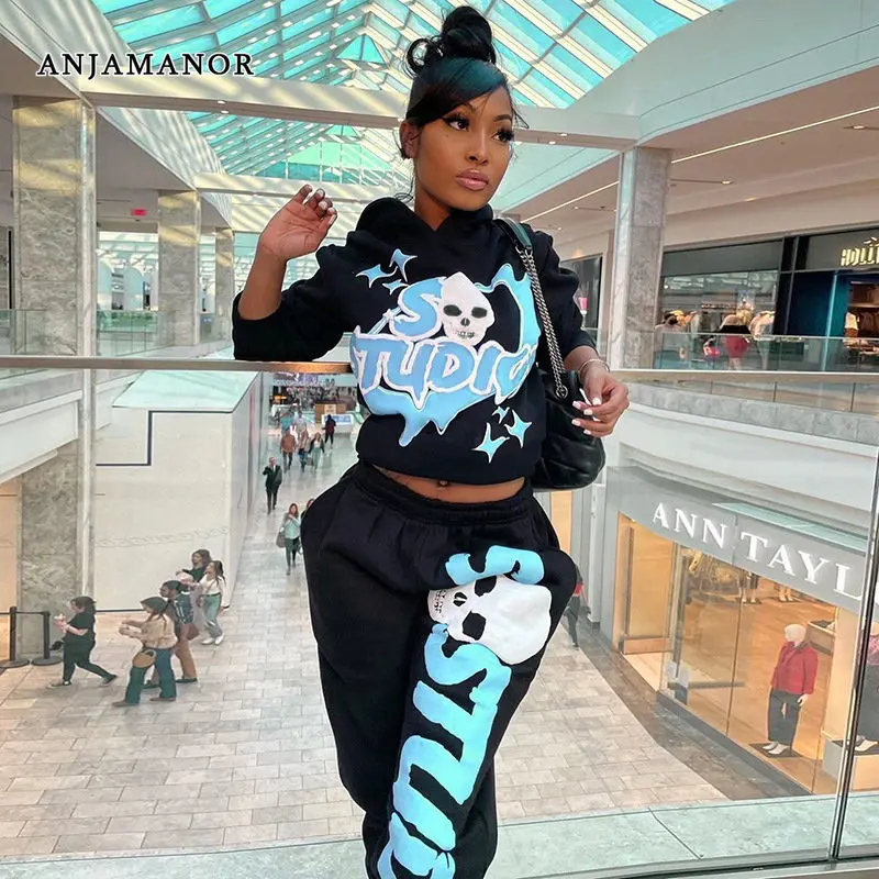 ANJAMANOR Street Fashion Tracksuits Women's Two Piece Sets Skeleton Letter Print Graphic Hoodies and Sweatpants Joggers D66-DI55
ANJAMANOR Street Fashion Tracksuits Women's Two Piece Sets Skeleton Letter Print Graphic Hoodies and Sweatpants Joggers D66-DI55