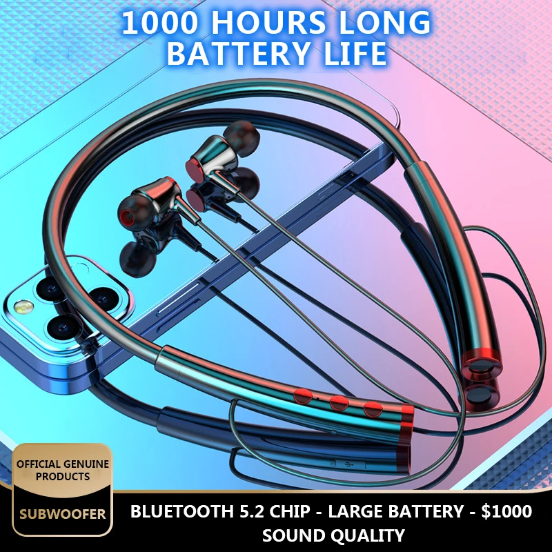 1000 Hours Wireless Headphones Neckband Bluetooth 5.2 Earphones With Mic Sport Headset Noise Cancelling Fone De Ouvido Sem Fio
1000 Hours Wireless Headphones Neckband Bluetooth 5.2 Earphones With Mic Sport Headset Noise Cancelling Fone De Ouvido Sem Fio
