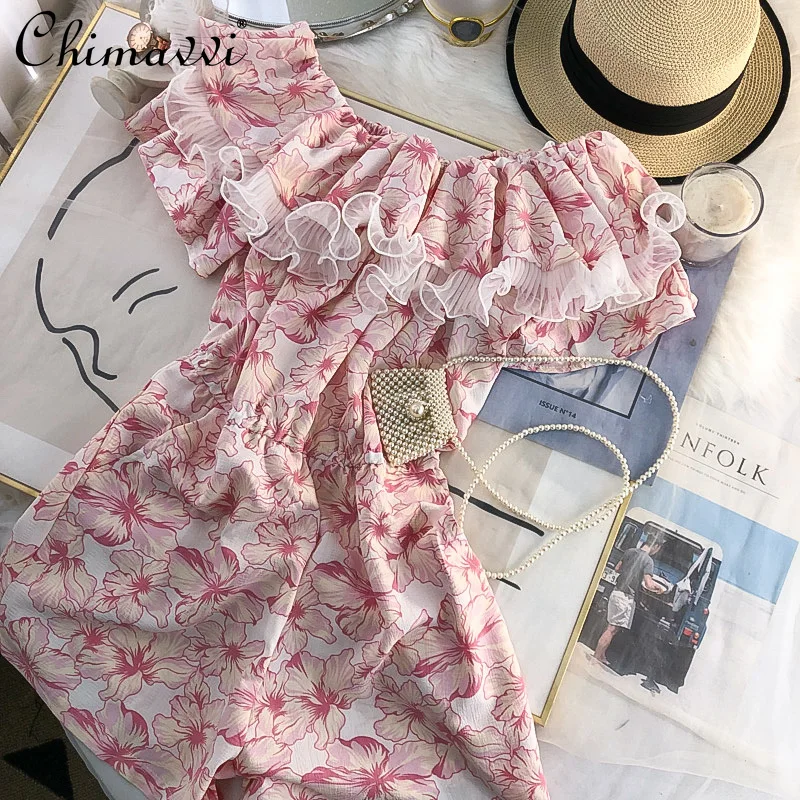 French Style Design Off-Shoulder Mesh Patchwork Ruffled Jumpsuit Women's Fashion Fresh Waist-Tight Floral Wide Leg Shorts 2022
French Style Design Off-Shoulder Mesh Patchwork Ruffled Jumpsuit Women's Fashion Fresh Waist-Tight Floral Wide Leg Shorts 2022
