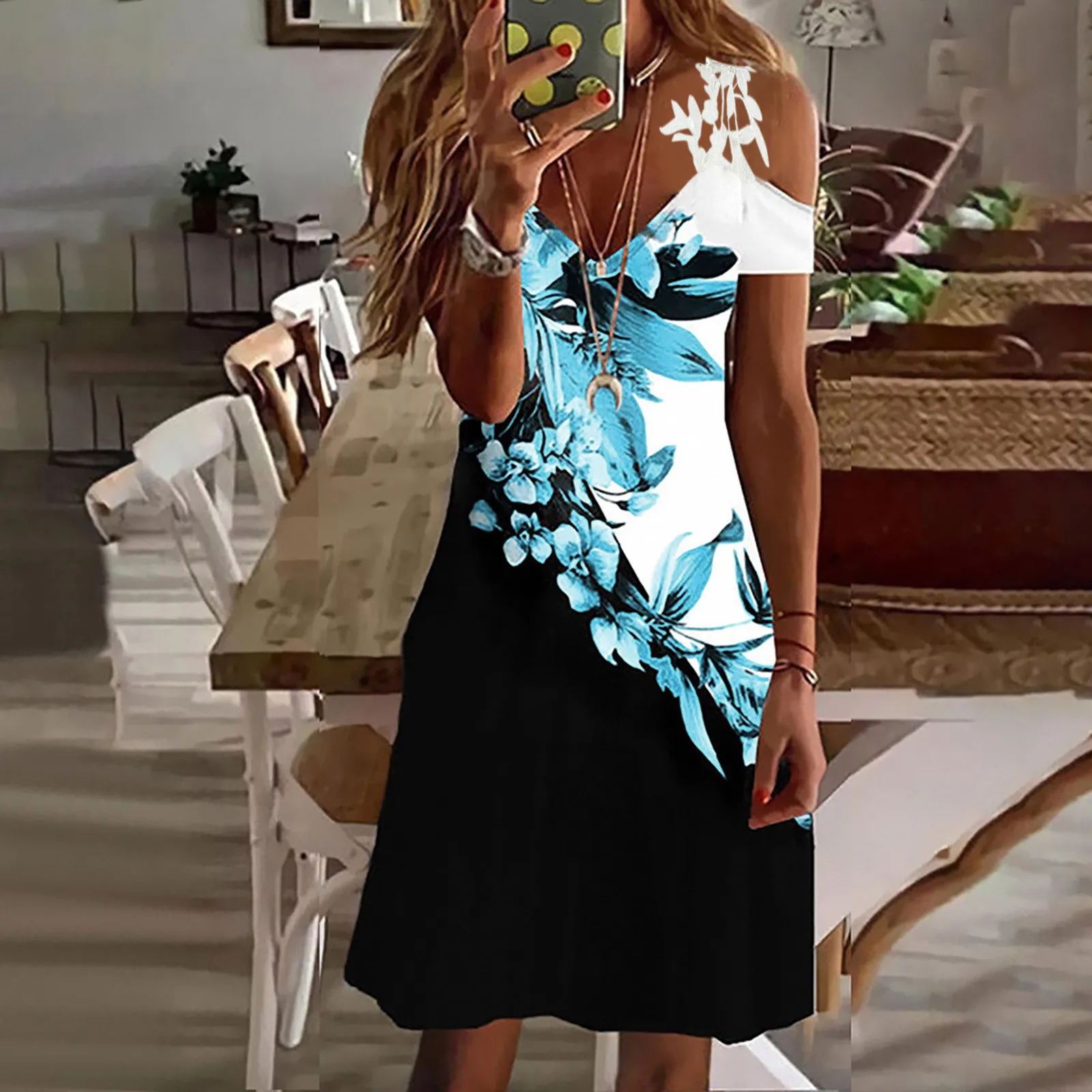 V Printed The Beach Summer Women Casual Shoulder Neck Dress Off Sundress Women's Casual Dress Midi Shirt Dress
V Printed The Beach Summer Women Casual Shoulder Neck Dress Off Sundress Women's Casual Dress Midi Shirt Dress