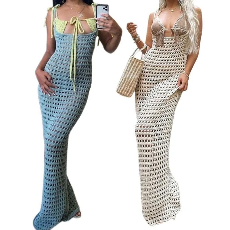 Women Sexy Sleeveless Hollow-Out Crochet-Long Maxi-Dress Backless Knitted Bikini-Swimsuit Cover-Ups
Women Sexy Sleeveless Hollow-Out Crochet-Long Maxi-Dress Backless Knitted Bikini-Swimsuit Cover-Ups