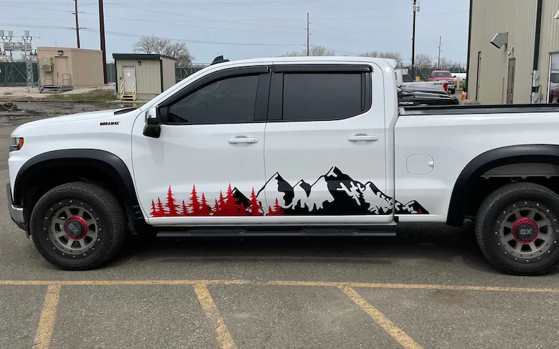 Mountain Sides and Trees Vehicle Side Graphics, Set of 2 L-R, Available in Multiple Sizes and Colors, Truck, SUV, Car Accessory
Mountain Sides and Trees Vehicle Side Graphics, Set of 2 L-R, Available in Multiple Sizes and Colors, Truck, SUV, Car Accessory