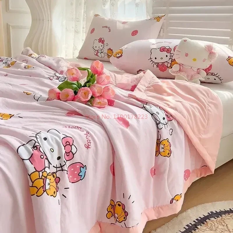 Летнее Детское Двухслойное газовое одеяло Sanrio с рисунком Hello Kitty летнее
