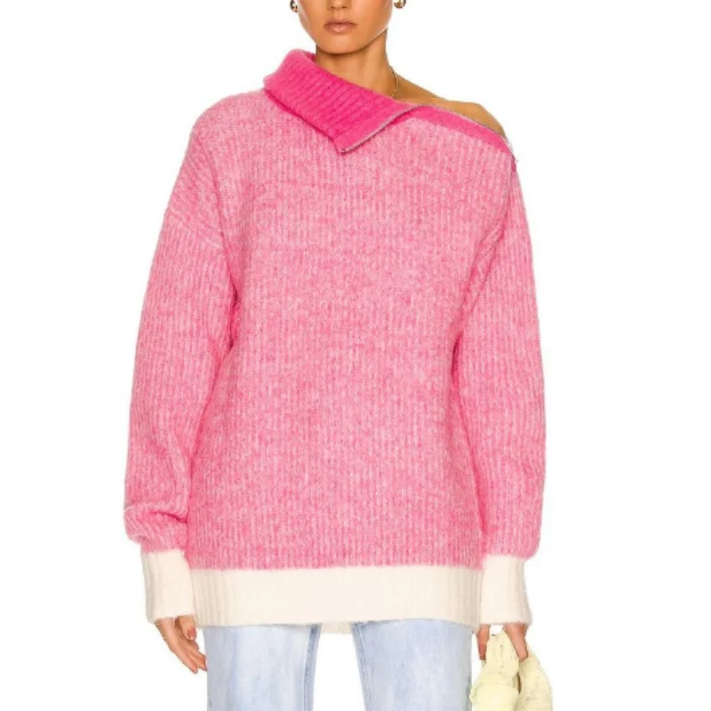 Ladies Color Splice Long Sleeve Sweater Shoulder Zipper High Neck Women's Sweet Loose Pullover Knitwear 2022 New
Ladies Color Splice Long Sleeve Sweater Shoulder Zipper High Neck Women's Sweet Loose Pullover Knitwear 2022 New