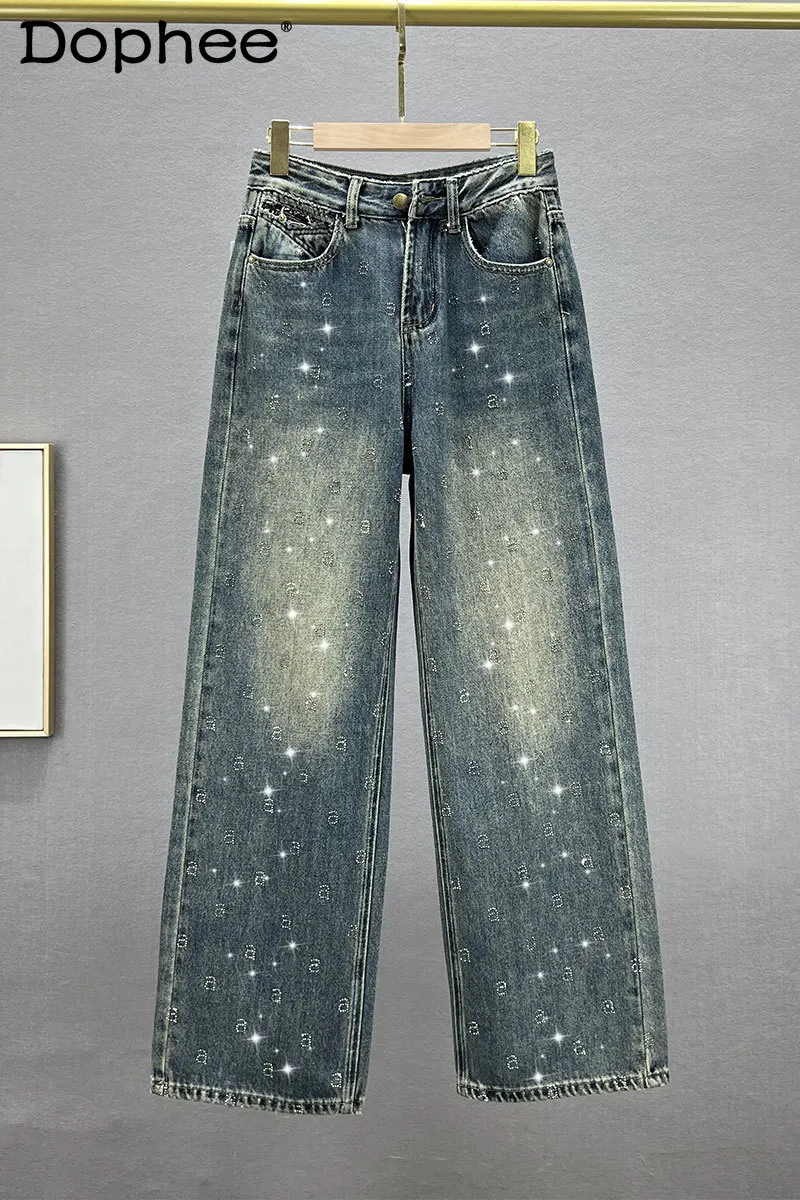 European Rhinestone Denim Wide-Leg Pants Women's Fashionable 2023 Autumn New High Waist Loose and Slimming Mop Pants Denim Pants
European Rhinestone Denim Wide-Leg Pants Women's Fashionable 2023 Autumn New High Waist Loose and Slimming Mop Pants Denim Pants