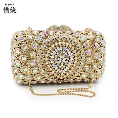 

XIYUAN Women Gold Color Crystal Evening Bags Ladies Party Handbag Bridal Wedding Clutch Bag Purse Rhinestones Handbags