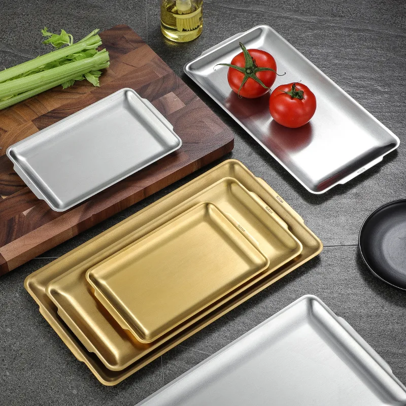 Thickened Korean barbecue 304 stainless steel tray creative dish sushi flat-bottomed plate rectangular storage plate trays
Thickened Korean barbecue 304 stainless steel tray creative dish sushi flat-bottomed plate rectangular storage plate trays