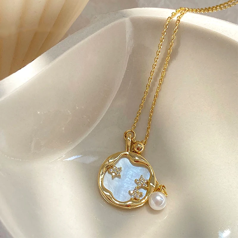 Genuine 14K Real Gold Plated Round Pearl Stars Pendant Necklace for Women AAA Zircon Temperament Clavicle Chain Jewelry Gift
Genuine 14K Real Gold Plated Round Pearl Stars Pendant Necklace for Women AAA Zircon Temperament Clavicle Chain Jewelry Gift