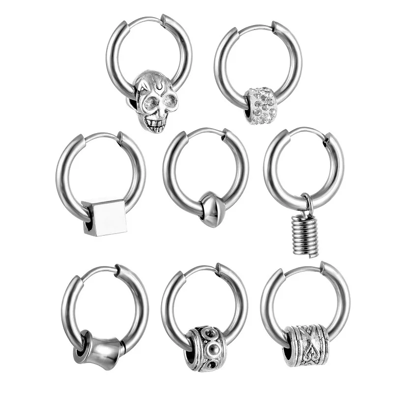 Gothic Stainless Steel Coil Skull Earrings for Men Curved Glossy Circle Pendant Earring Grunge Hoops Statement Jewelry Brincos 
Gothic Stainless Steel Coil Skull Earrings for Men Curved Glossy Circle Pendant Earring Grunge Hoops Statement Jewelry Brincos