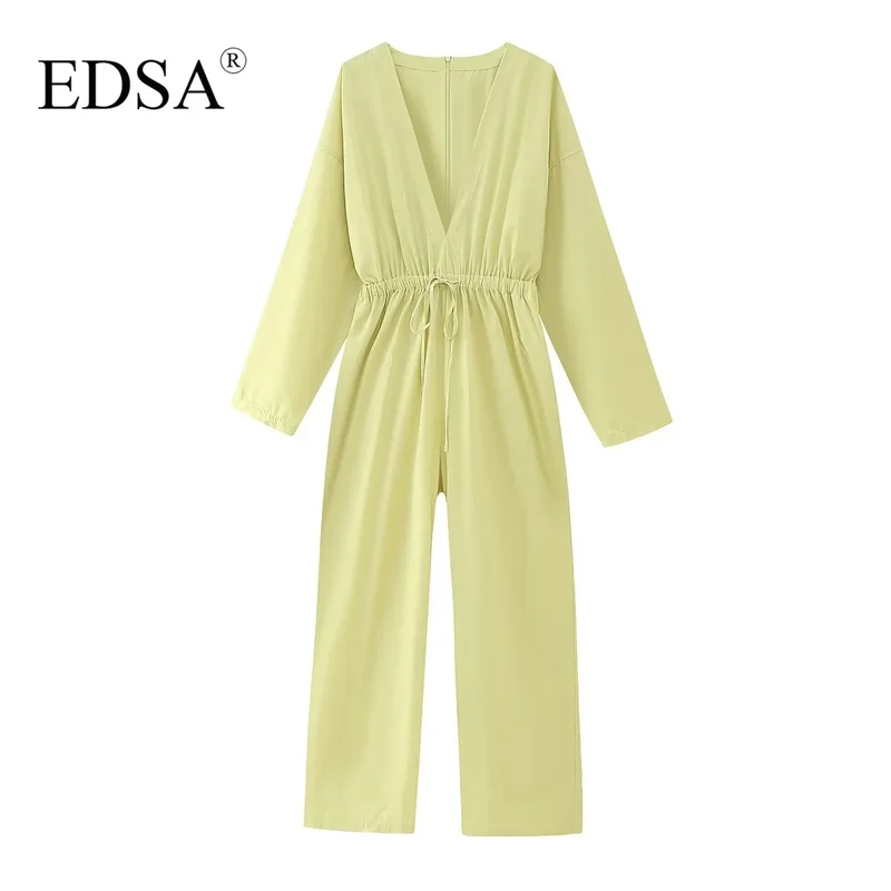 EDSA Women Elegant Yellow Voluminous Jumpsuit with Plunging V-Neck Long Sleeves Side In-Seam Pockets Elasticated Waist Tie
EDSA Women Elegant Yellow Voluminous Jumpsuit with Plunging V-Neck Long Sleeves Side In-Seam Pockets Elasticated Waist Tie