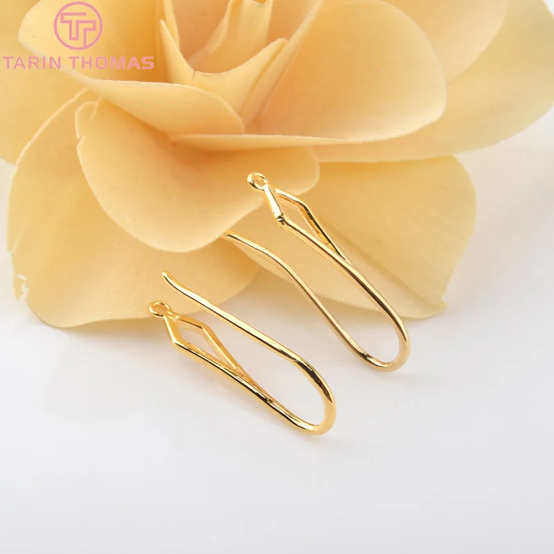 

(1936)12PCS Height 25MM 24K Gold Color Plated Brass Rhombus Pattern Earring Hooks Jewelry Findings Earrings Accessories