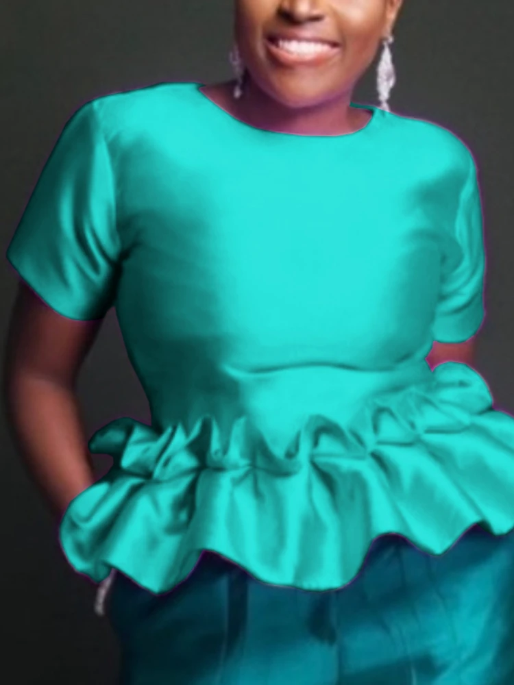 Women Green Blouse Party Shiny Shirts O Neck Ruffles Short Sleeves Zipper Elegant Classy Summer New 2022 African Large Size Tops
Women Green Blouse Party Shiny Shirts O Neck Ruffles Short Sleeves Zipper Elegant Classy Summer New 2022 African Large Size Tops
