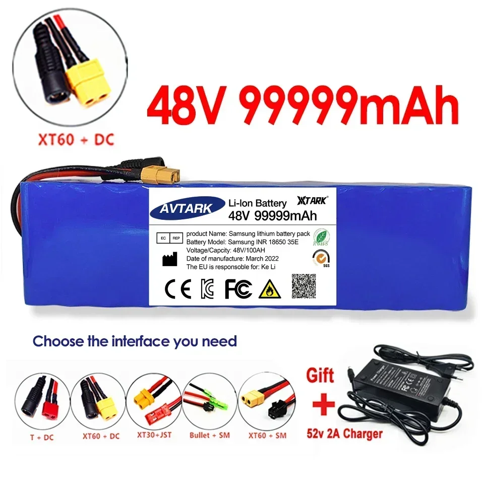 New 48V 99999mAh 1000w 13S3P XT60 101Ah Li-ion Battery for 54.6V Scooter Electric Bike with BMS Charger
New 48V 99999mAh 1000w 13S3P XT60 101Ah Li-ion Battery for 54.6V Scooter Electric Bike with BMS Charger
