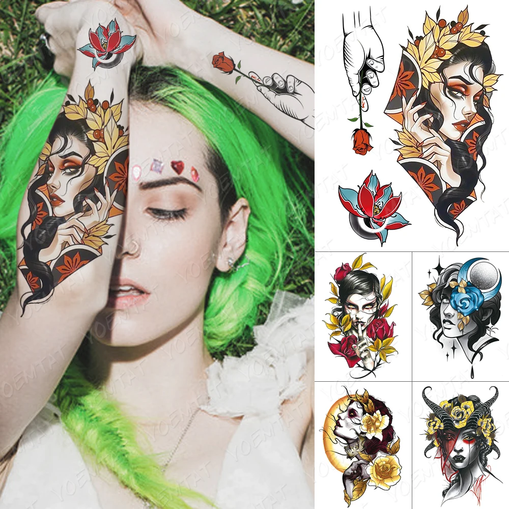 Waterproof Temporary Tattoo Stickers Charm Long Hair Beauty Maple Leaf Rose Moon Body Art Fake Tatto Men Women Transfer Tattoos
Waterproof Temporary Tattoo Stickers Charm Long Hair Beauty Maple Leaf Rose Moon Body Art Fake Tatto Men Women Transfer Tattoos
