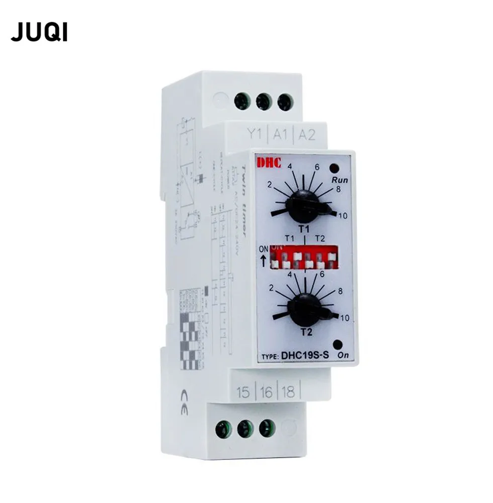 

Time relay DHC19S-S dual time cycle time delay relay DIN rail mounted infinite cycle timing AC/DC24-240V Input Timer