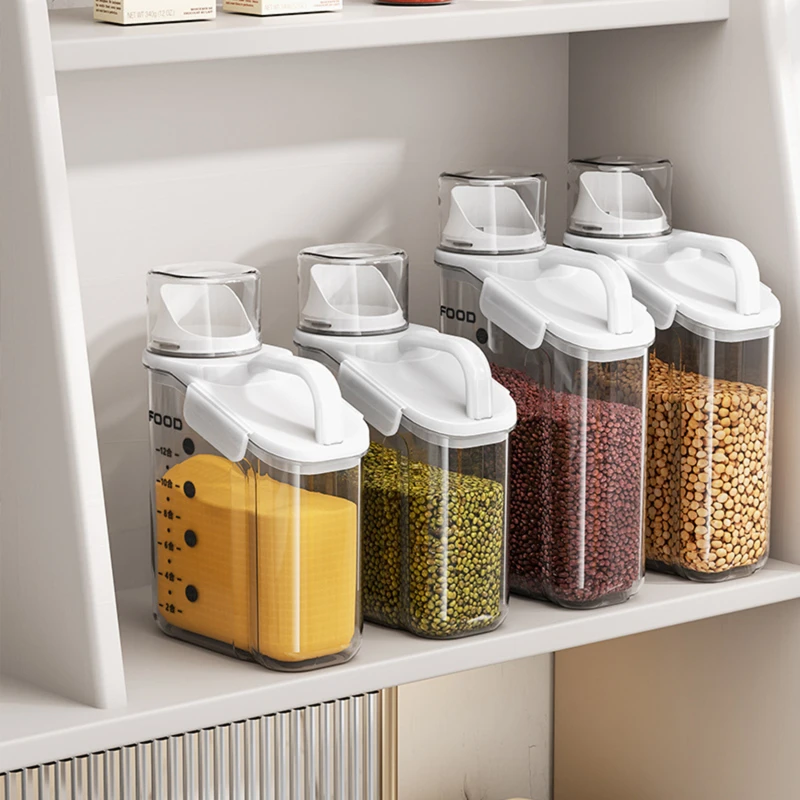 Grain Storage Box Cereals Container with Scale Handle Food Bean Sealed Jar Kitchen Large Capacity Grain Dispenser Oatmeal Bottle 
Grain Storage Box Cereals Container with Scale Handle Food Bean Sealed Jar Kitchen Large Capacity Grain Dispenser Oatmeal Bottle