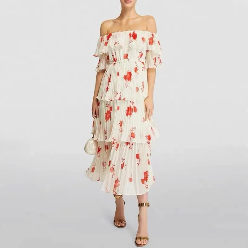 Runway Boho Summer Off Shoulder Holiday Dress Fashion Women Slash Neck Flower Print Ruffles Chiffon Vacation Beach Long Vestidos
Runway Boho Summer Off Shoulder Holiday Dress Fashion Women Slash Neck Flower Print Ruffles Chiffon Vacation Beach Long Vestidos