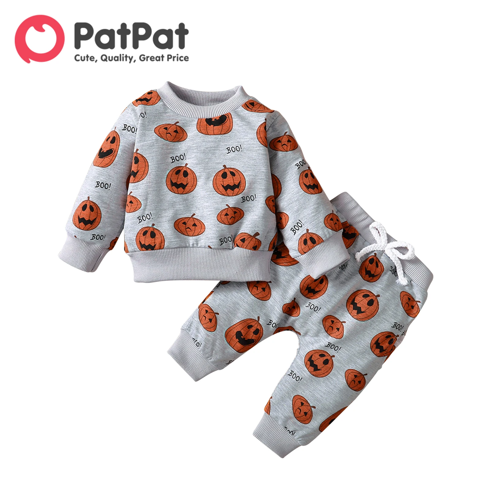 

PatPat Halloween 2pcs Baby Boy/Girl Allover Pumpkin Print Long-sleeve Sweatshirt and Sweatpants Set