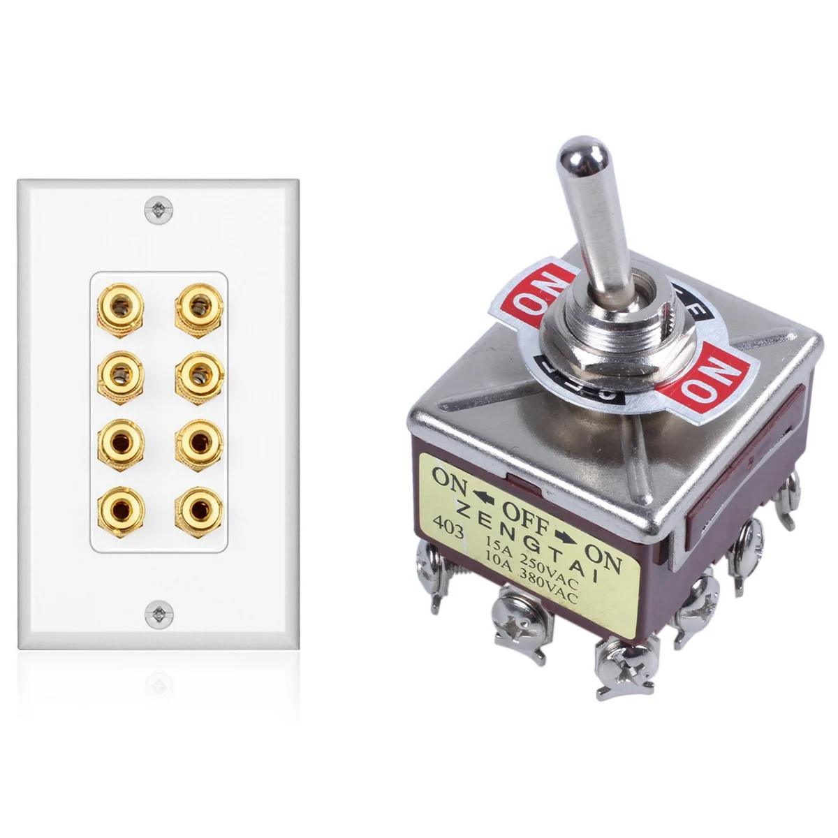 1 Pcs ON/OFF/ON 3 Positions 12 Pin Latching Toggle Switch & 1 Pcs 8 Posts Speaker Wall Plate Home Theater Wall Plate
1 Pcs ON/OFF/ON 3 Positions 12 Pin Latching Toggle Switch & 1 Pcs 8 Posts Speaker Wall Plate Home Theater Wall Plate