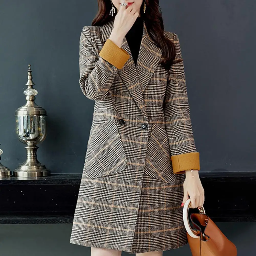 Long-sleeved Coat Plaid Print Mid Length Double Buttons Pockets Loose Long Sleeve Lapel Thick Warm Windproof Trench for Women's
Long-sleeved Coat Plaid Print Mid Length Double Buttons Pockets Loose Long Sleeve Lapel Thick Warm Windproof Trench for Women's