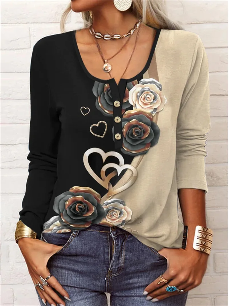 2022 Retro Casual Loose Women's T-Shirt Geometric Floral O-neck Button Long Sleeves Shirt Ladies Printing T-Shirt Tops Women
2022 Retro Casual Loose Women's T-Shirt Geometric Floral O-neck Button Long Sleeves Shirt Ladies Printing T-Shirt Tops Women