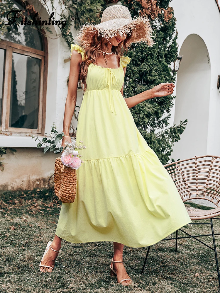 Fitshinling Bohemian Summer Dresses For Women 2022 Holiday Slim Sexy Yellow Pareo Beach Ruffles Fashion Sleeveless Long Dress
Fitshinling Bohemian Summer Dresses For Women 2022 Holiday Slim Sexy Yellow Pareo Beach Ruffles Fashion Sleeveless Long Dress