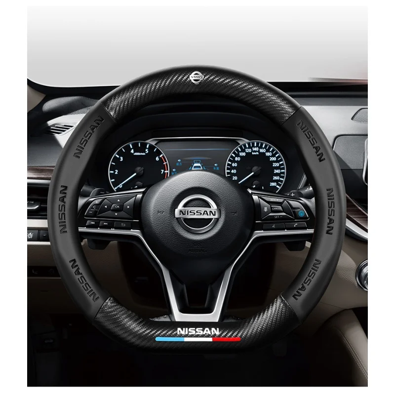For Nissan Altima LEAF Armada ARIYA Navara Frontier Titan Geniss 38CM 3D Embossing Carbon fiber leather Car steering wheel cover
For Nissan Altima LEAF Armada ARIYA Navara Frontier Titan Geniss 38CM 3D Embossing Carbon fiber leather Car steering wheel cover