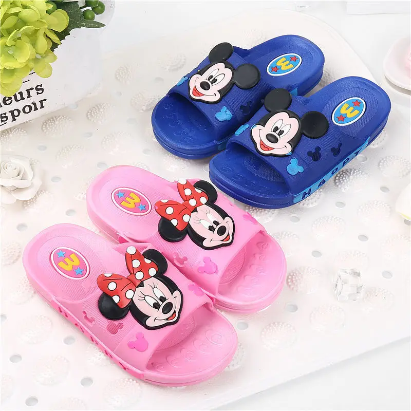 

Disney Children's Home Slippers Mickey Minnie Mouse Summer Children's Indoor Outdoor Anti-skid Baby Cartoon Blue Pink Size 26-35