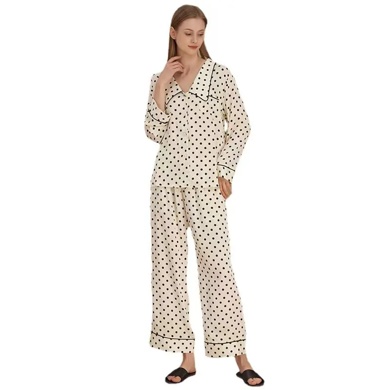 Ploka Dot Printing Women Pajamas Set for Spring Simple Viscose Small Point Trouser Suit Women's Long Sleeve Trousers Pajama Suit
Ploka Dot Printing Women Pajamas Set for Spring Simple Viscose Small Point Trouser Suit Women's Long Sleeve Trousers Pajama Suit
