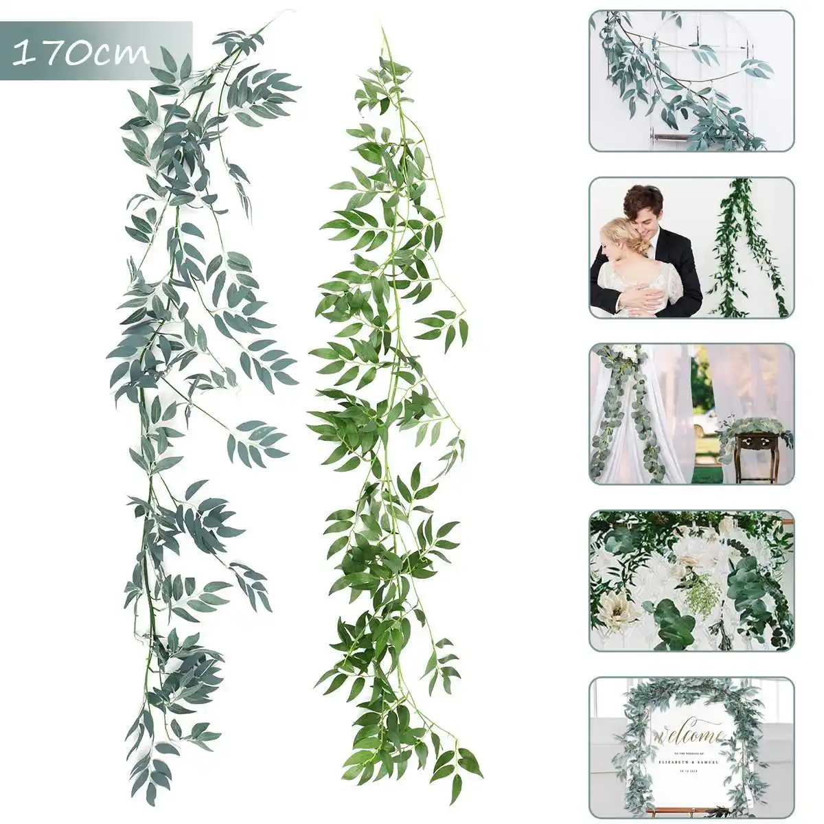 

1.7M Willow Simulation Wicker Green Leaves Cane Wedding decoration Set willow Plant Rattan Leaves Home Garden Decorative Vine