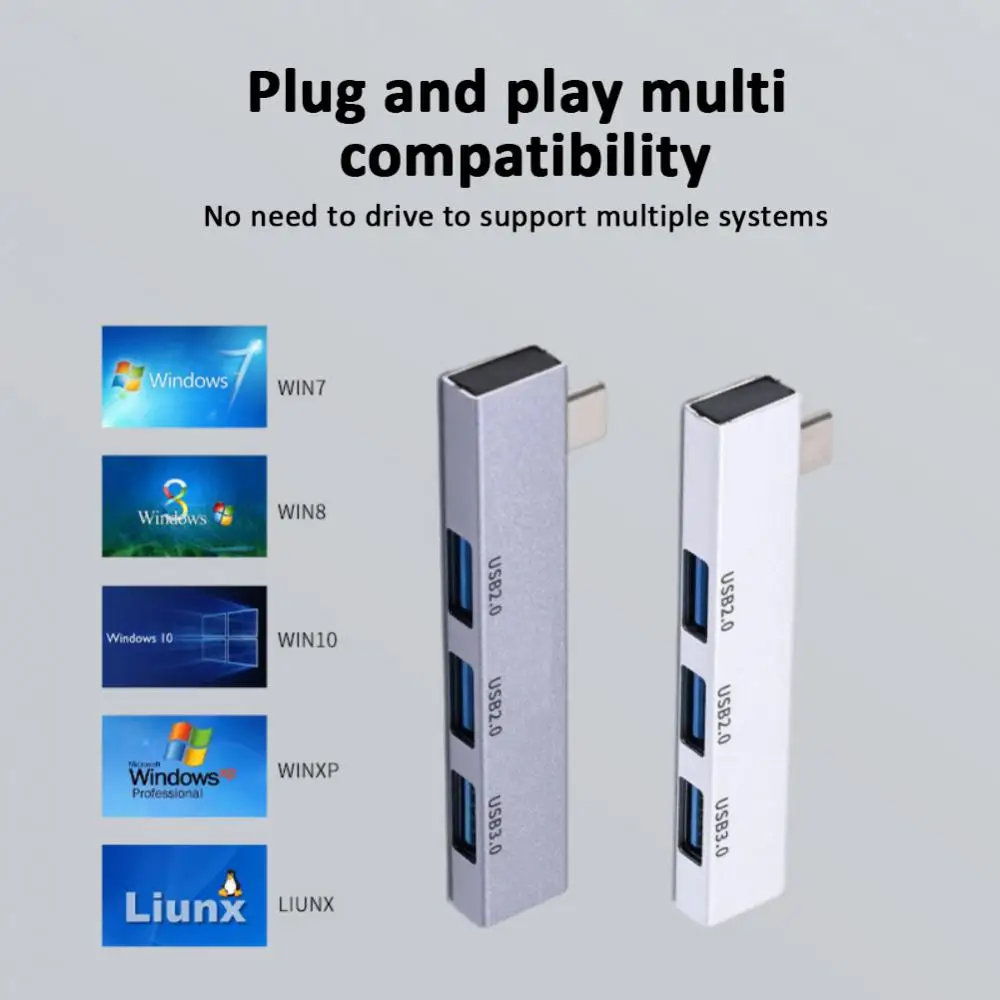 Aluminum Alloy 3 In 1 Type-c Hub High Speed Docking Station 3in1 Splitter 3 Ports Extended Plug 3-port Mini Usb Hub
Aluminum Alloy 3 In 1 Type-c Hub High Speed Docking Station 3in1 Splitter 3 Ports Extended Plug 3-port Mini Usb Hub