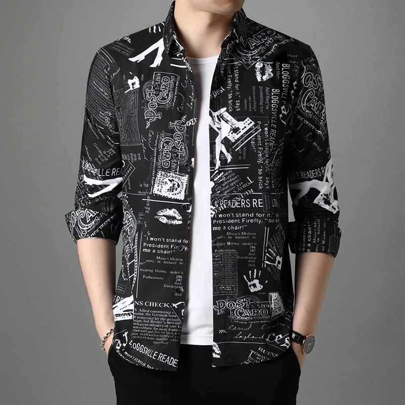 2022 Spring Letter Printed Shirts for Men's Fashion Slim Fit Casual Shirt Social Party Streetwear Chemise Homme Male Clothing
2022 Spring Letter Printed Shirts for Men's Fashion Slim Fit Casual Shirt Social Party Streetwear Chemise Homme Male Clothing