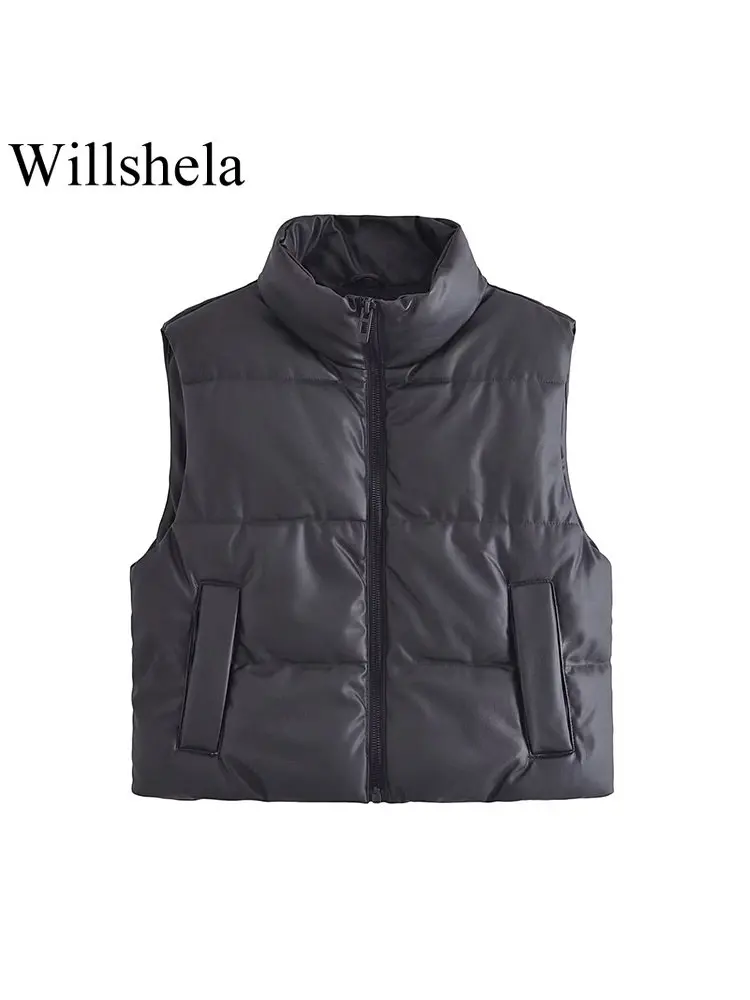 Willshela Women Fashion Solid PU Cropped Vest Vintage High Neck Sleeveless Front Zipper Jacket Chic Lady Waistcoat Outfits
Willshela Women Fashion Solid PU Cropped Vest Vintage High Neck Sleeveless Front Zipper Jacket Chic Lady Waistcoat Outfits