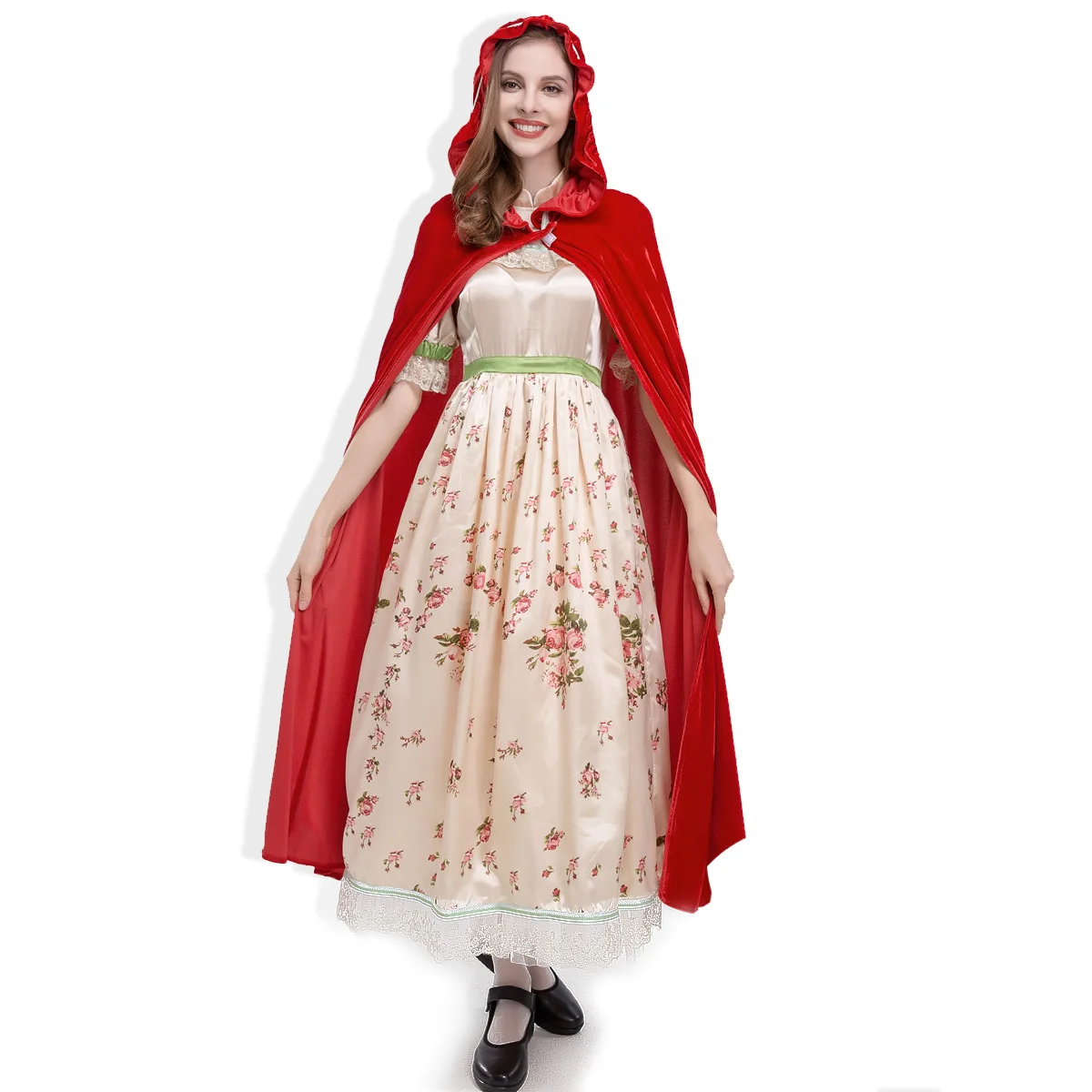 

HHalloween Costume Cosplay Long Hooded Cloak Witch Medieval Red Shawl Little Red Hood Riding Hooded Servant Girl Costume