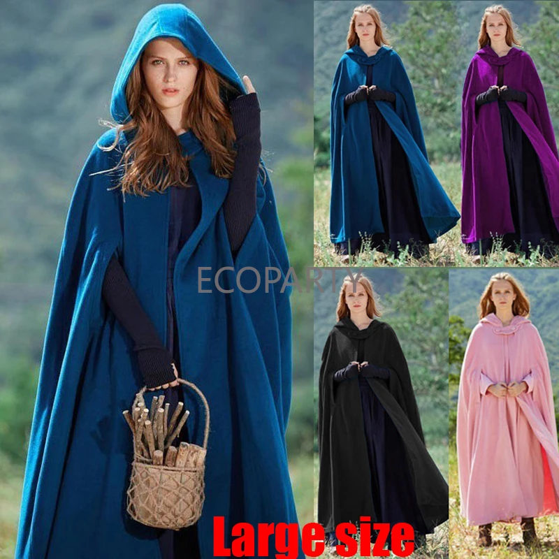 

Medieval Vintage Multicolor Hooded Cape Coat Women Winter Vintage Elegant Viking Robe Capes Costume Loose Shawl Long Cloak 3XL