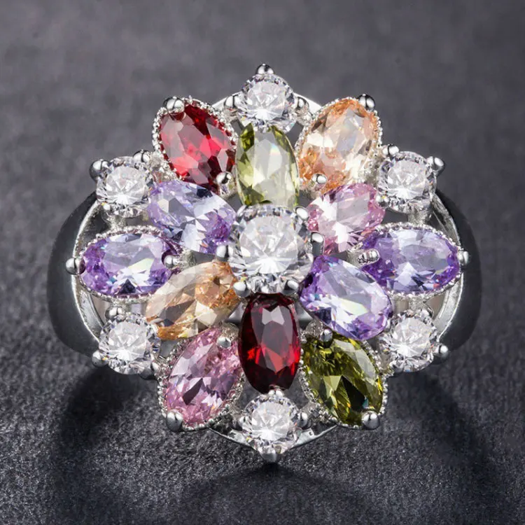 Europe and America Color Ring Zircon Ring Luxury Grand Lady Jewelry Flowers High Quality Shiny Jewelry Wholesale
Europe and America Color Ring Zircon Ring Luxury Grand Lady Jewelry Flowers High Quality Shiny Jewelry Wholesale