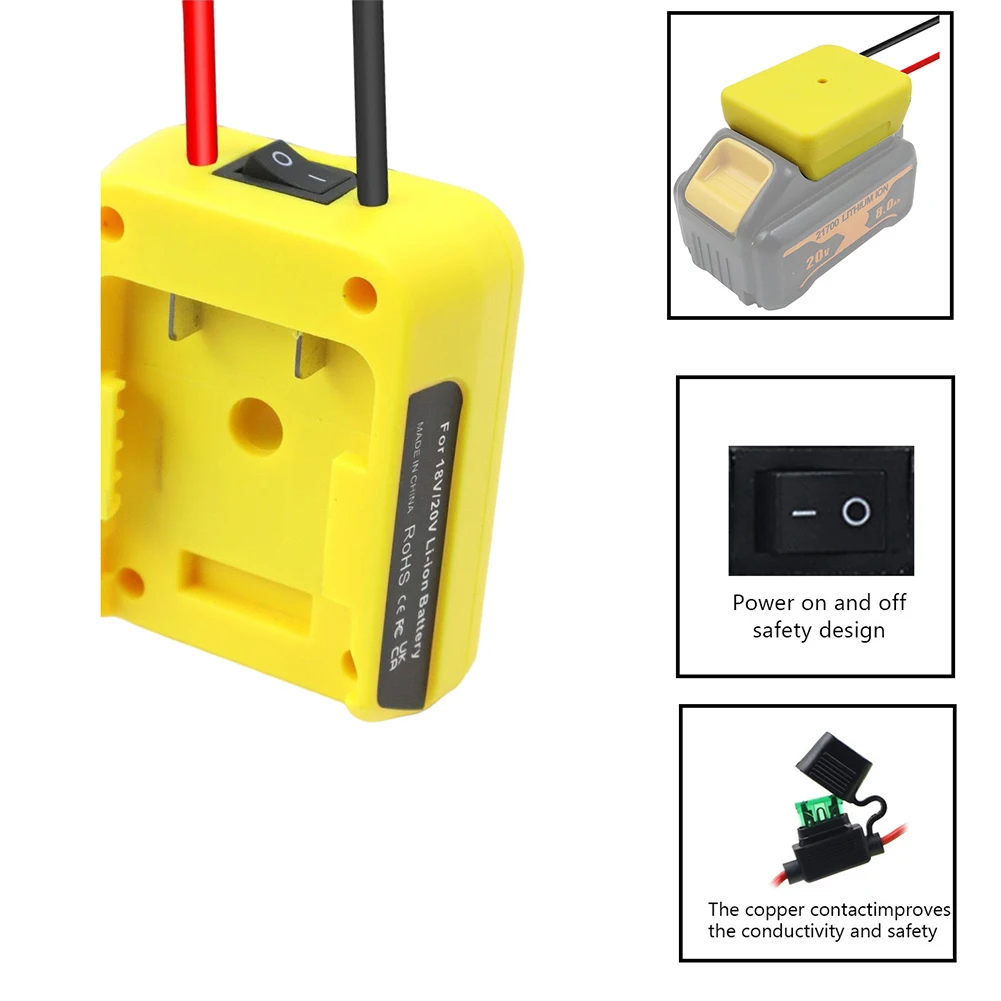 Battery Adapter With Fuse Cable 12 AWG Switch For De-walt DCB200 18V/20V To DIY 2 Wiring Cable Output For Power Tool Accessories
Battery Adapter With Fuse Cable 12 AWG Switch For De-walt DCB200 18V/20V To DIY 2 Wiring Cable Output For Power Tool Accessories