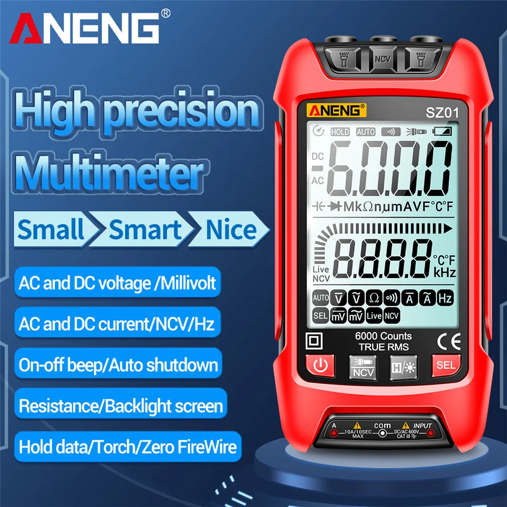 ANENG SZ02 SZ01 Smart Digital Multimeter 6000 Counts True RMS Auto Electrical Capacitance Meter DC AC Voltage Current Resistance
ANENG SZ02 SZ01 Smart Digital Multimeter 6000 Counts True RMS Auto Electrical Capacitance Meter DC AC Voltage Current Resistance
