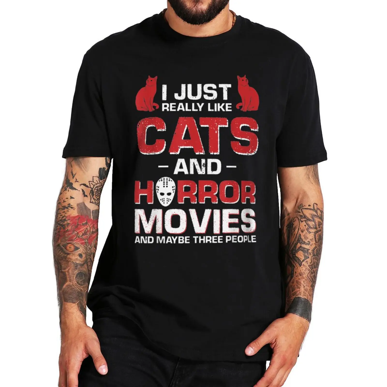 

I Just Really Like Cats And Horror Movies T Shirt Retro Funny Cat Film Fans Men Clothing Premium Summer 100% Cotton T-shirts